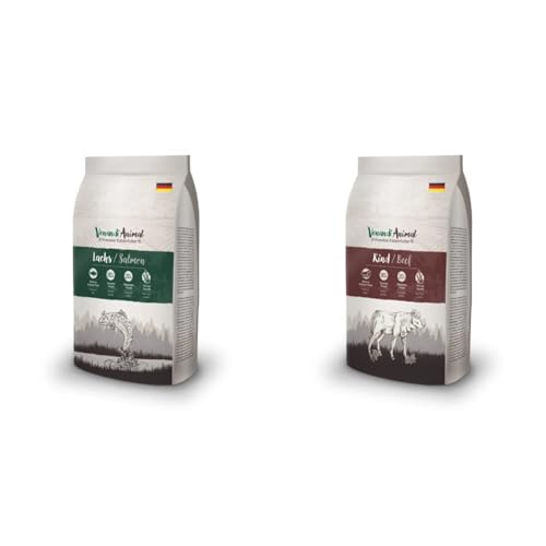 Venandi Animal Premium Trockenfutter für Katzen, Rind, getreidefrei mit viel frischem Fleisch, 1.5 kg & Premium Trockenfutter für Katzen, Lachs, getreidefrei mit viel frischem Lachs, 1.5 kg von VenandiAnimal