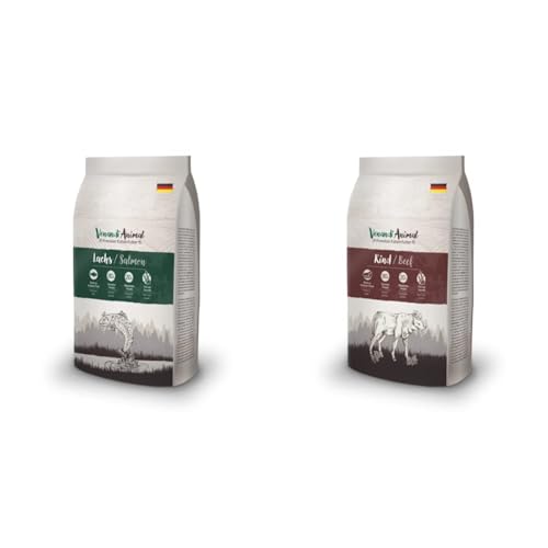 Venandi Animal Premium Trockenfutter für Katzen, Rind, getreidefrei mit viel frischem Fleisch, 1.5 kg & Premium Trockenfutter für Katzen, Lachs, getreidefrei mit viel frischem Lachs, 1.5 kg von Venandi Animal