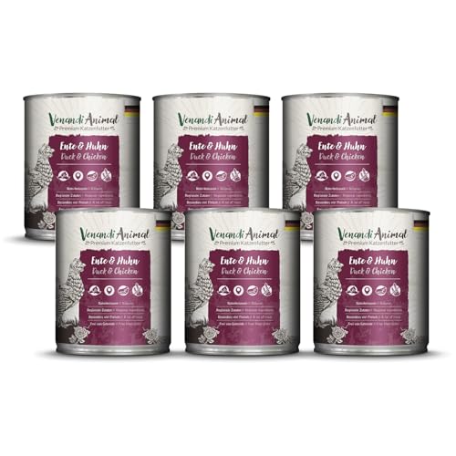 Venandi - Premium Nassfutter für Katzen - Ente & Huhn, 6 x 800g (6er Pack), getreidefrei mit extra viel Fleisch von Venandi Animal