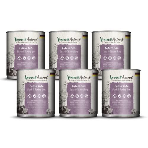 Venandi - Premium Nassfutter für Katzen - Ente & Pute, 6 x 800g (6er Pack), getreidefrei mit extra viel Fleisch von Venandi Animal
