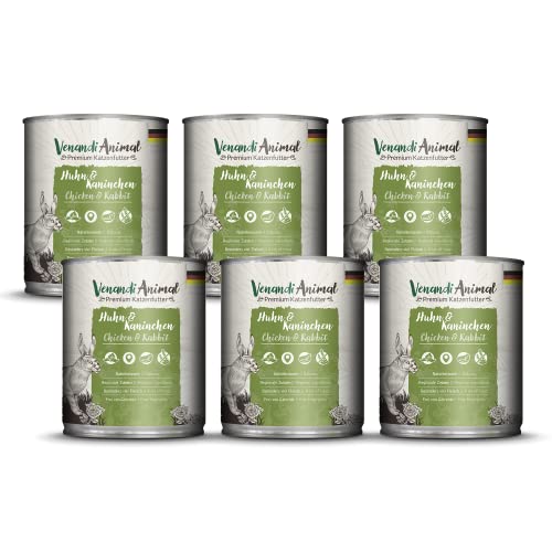 Venandi - Premium Nassfutter für Katzen - Huhn & Kaninchen 6 x 800g (6er Pack), getreidefrei mit extra viel Fleisch von VenandiAnimal