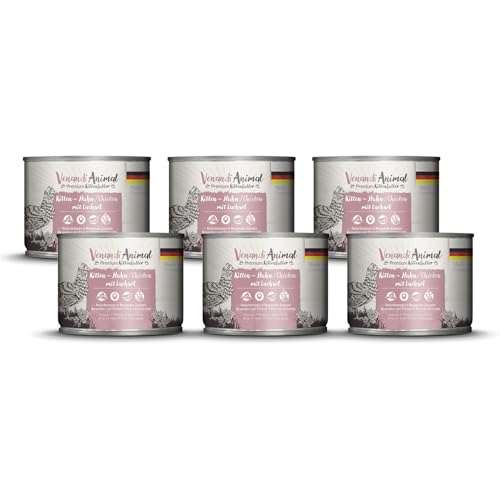 Venandi - Premium Nassfutter für Katzen - Kitten - Huhn mit Lachsöl, 6 x 200g (6er Pack), getreidefrei mit extra viel Fleisch von Venandi Animal