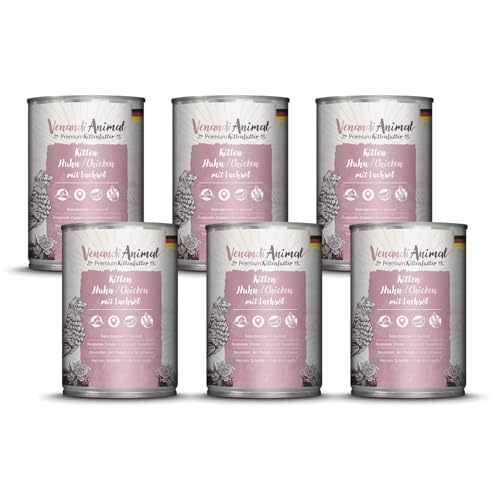 Venandi - Premium Nassfutter für Katzen - Kitten - Huhn mit Lachsöl, 6 x 400g (6er Pack), getreidefrei mit extra viel Fleisch von Venandi Animal