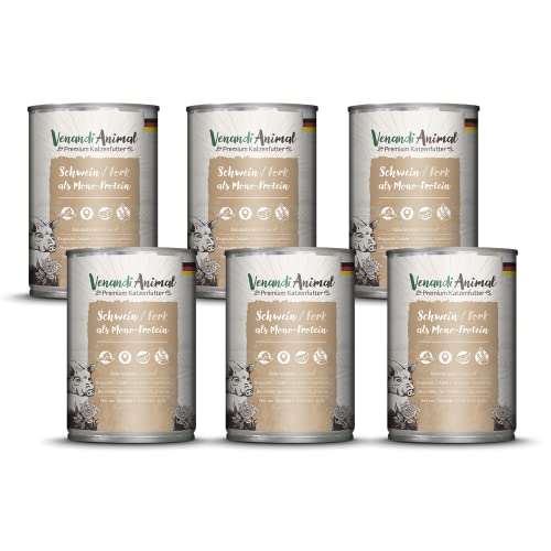 Venandi - Premium Nassfutter für Katzen - Schwein als Monoprotein, 6 x 400g (6er Pack), getreidefrei mit extra viel Fleisch von Venandi Animal