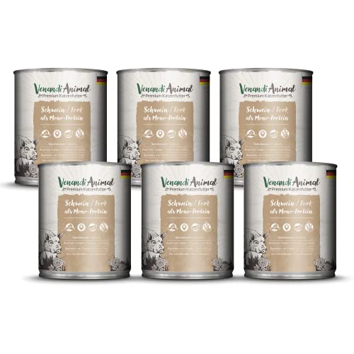 Venandi - Premium Nassfutter für Katzen - Schwein als Monoprotein, 6 x 800g (6er Pack), getreidefrei mit extra viel Fleisch von Venandi Animal