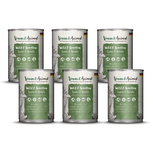 Venandi - Premium Nassfutter für Katzen - Wild und Sprotten, 6 x 400g (6er Pack), getreidefrei mit extra viel Fleisch von Venandi Animal