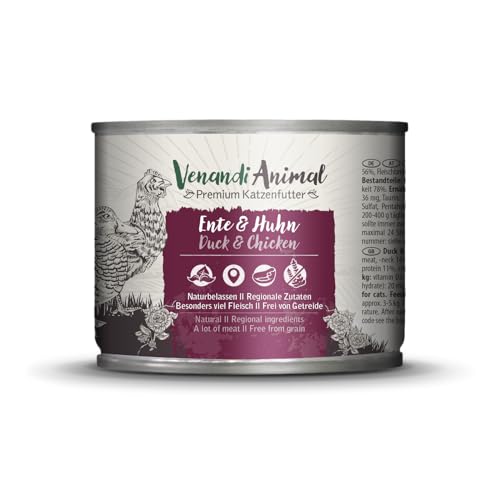 Venandi - Premium Nassfutter für Katzen - Ente Und Huhn, 1 x 200g 1er Pack, Getreidefrei mit Extra Viel Fleisch von VenandiAnimal