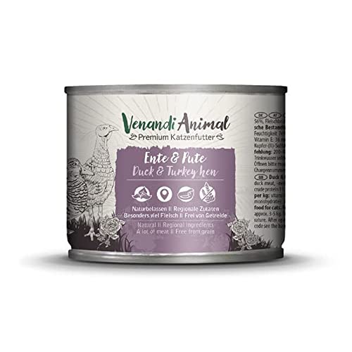 Venandi - Premium Nassfutter für Katzen - Ente Und Pute, 1 x 200g 1er Pack, Getreidefrei mit Extra Viel Fleisch Venandi - Premium Nassfutter für Katzen - Ente Und Pute, 1 x 200g 1er Pack, Getreidefrei mit Extra Viel Fleisch von VenandiAnimal
