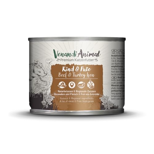 Venandi - Premium Nassfutter für Katzen - Rind Und Pute, 1 x 200g 1er Pack, Getreidefrei mit Extra Viel Fleisch Venandi - Premium Nassfutter für Katzen - Rind Und Pute, 1 x 200g 1er Pack, Getreidefrei mit Extra Viel Fleisch von VenandiAnimal