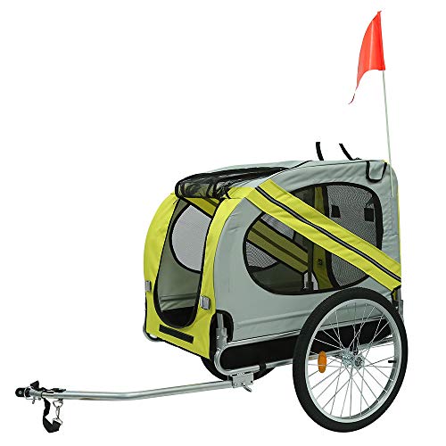 Fahrradanhänger für Hunde, faltbar, Fahrradanhänger mit Sicherheitsgurt und Flagge, maximale Belastung 40 kg (Grau/Gelb) von Vendeur pro