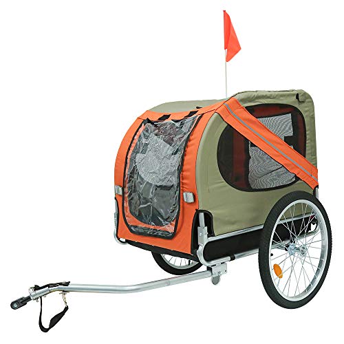 Fahrradanhänger für Hunde, faltbar, Fahrradanhänger mit Sicherheitsgurt und Flagge, maximale Belastung 40 kg (Grau/Orange) von Vendeur pro