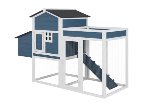 Vente-unique-Hühnerstall aus Holz mit Freilaufgehege & Garten - für 4 Hühner - 168 x 64 x 109 cm - Blau & Weiß - CAMPORA von Vente-unique