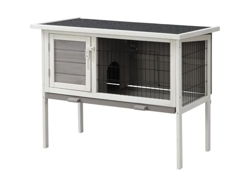 Vente-unique-Kaninchen- und Nagerstall aus Holz auf Füßen - 91 x 45 x 70 cm - Weiß und Grau - LAPIUS von Vente-unique
