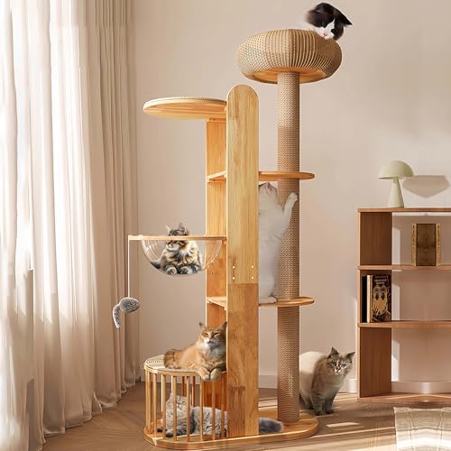 190,5 cm großer Katzenbaum Turm für Indoor-Katzen große Erwachsene, moderner Kletterturm für große Katzen, hohe Katzenpfosten, Eckholz, niedliche Katzenhütte mit Sisal-Kratzstämmen von Venuvits