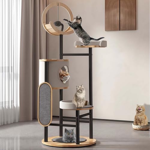 Katzenbaum, 168 cm, Katzenturm mit Kratzbaum, hohe mehrstöckige Katzenhäuser für Indoor-Katzen, große Erwachsene, niedlicher Katzenpfosten, Katzenhütten mit baumelndem Ball, Plüsch-Plattform von Venuvits