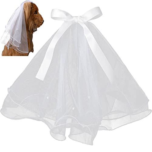 Pet Veil White Dog Wedding Head Veil Bow Headdress Dog Bride Costume Hair Accessories for Small Medium Large Pet von Vepoty