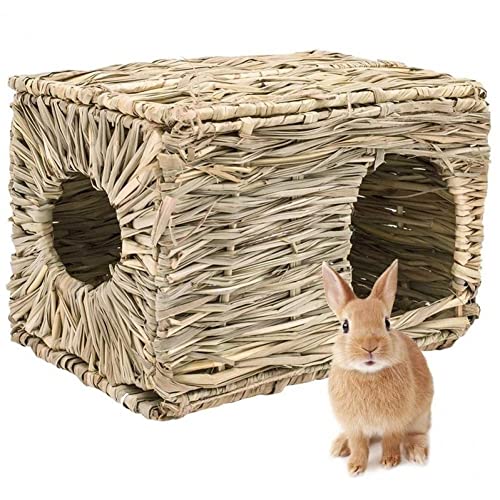 Vepoty Bunny Grass House Handgefertigte Faltbare gewebte Hütte Kaninchenversteck Hüttenbett Schlafnest für Hamster Meerschweinchen Kleintiere von Vepoty