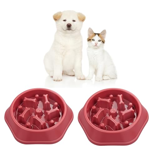 Futternapf für langsames Fressen, fördert eine gesunde Verdauung und verhindert Blähungen, ideal für Katzen und Hunde, 2 Stück, Rot-Rot von Verdant Nova