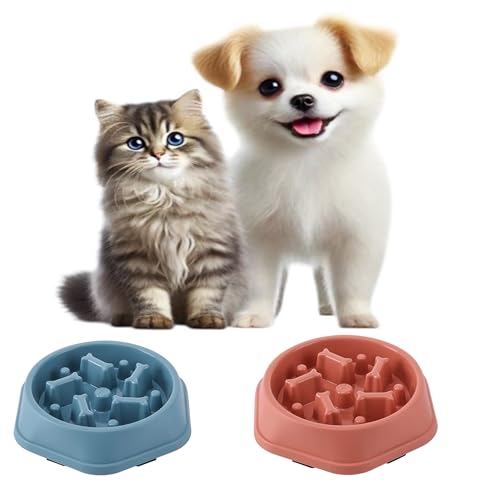 Futternapf für langsames Fressen, fördert eine gesunde Verdauung und verhindert Blähungen, ideal für Katzen und Hunde, 2 Stück (Himmelblau-Rosa) von Verdant Nova