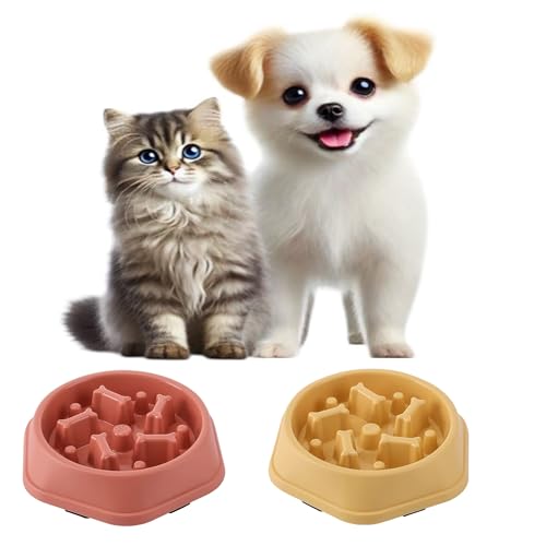 Futternapf für langsames Fressen, fördert eine gesunde Verdauung und verhindert Blähungen, ideal für Katzen und Hunde, 2 Stück (Rosa - Gelb) von Verdant Nova
