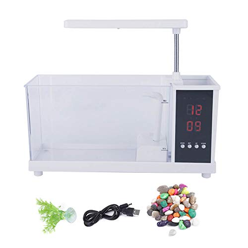 U S B Aquarium, multifunktional, USB, Mini-Fischtank, mit Uhrfunktion, LED-Licht, Weiß von Verdant Touch