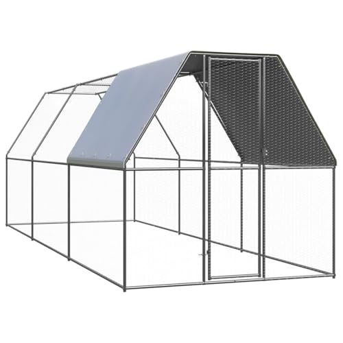 Verderoom Hühnerstall XXL Freilaufgehege Hühner hühnerkäfig Verzinkter Stahl Hühnerauslauf Kleintiergehege für Hühner Ente Kaninchen-Silber und Silbergrau-2 x 6 x 2 m von Verderoom