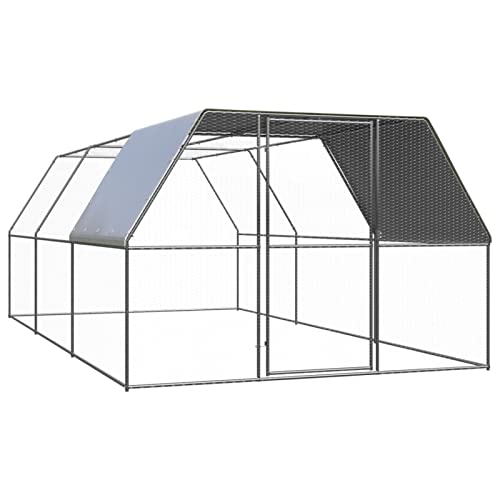 Verderoom Hühnerstall XXL Freilaufgehege Hühner hühnerkäfig Verzinkter Stahl Hühnerauslauf Kleintiergehege für Hühner Ente Kaninchen-Silber und Silbergrau-3 x 6 x 2 m von Verderoom