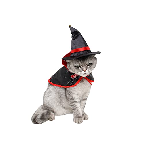 Veroda Haustier Halloween Cape Umhang mit Zauberer Hut Katze Welpe Kostüm Outfit (Rot + Schwarz) von Veroda