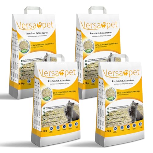 Tofu-Katzenstreu 2.0 gemischt mit Millet, 4 x 10 Liter/4.6 kg, Bio-Öko-Katzenstre, Klumpstreu für Katzenklo, Cat Litter, Feste Klumpenbildung Tofu-Katzenstreu 2.0 gemischt mit Millet, 4 x 10 Liter/4.6 kg, Bio-Öko-Katzenstre, Klumpstreu für Katzenklo, Cat Litter, Feste Klumpenbildung von Versapet