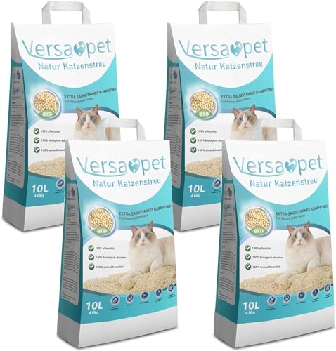 Versapet Tofu Katzenstreu 18,4kg, Klumpstreu für Katzen 4 x 10L - Bio Klumpstreu, Staubfrei & Wasserlöslich für umweltbewusste Haustierbesitzer von Versapet