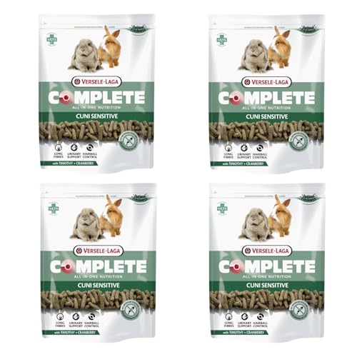 Versele-Laga Complete Cuni Sensitive | 4er Pack | 4 x 500 g | Alleinfuttermittel für Kaninchen | Unterstützend bei Haarballen | All-in-one Pellets | Von Tierärzten entwickelt von Versele-Laga
