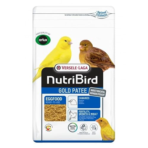 Versele-Laga NutriBird Gold Patee Kanarien | 1 kg | Gebrauchsfertiges Eifutter für Kanarien, Exoten & Waldvögel | Mit 100% natürlichem Honig angefeuchtet | Mit Lysin & Methionin von Versele-Laga