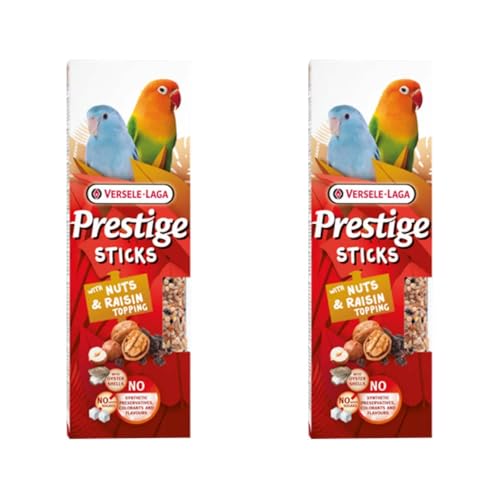 Versele-Laga Prestige Sticks kleine Papageien mit Nüssen & Rosinentopping | Doppelpack | 2 x 60 g | Snack für kleine Papageien & Sittiche | Ohne synthetische Konservierungsmittel Versele-Laga Prestige Sticks kleine Papageien mit Nüssen & Rosinentopping | Doppelpack | 2 x 60 g | Snack für kleine Papageien & Sittiche | Ohne synthetische Konservierungsmittel von Versele-Laga