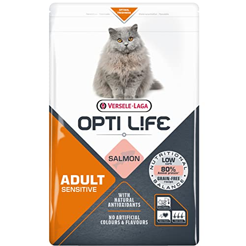 VERSELE LAGA - Trockenfutter Katzen Opti Life Sensitive - Futter für Erwachsene Katzen ohne Getreide - Mit Lachs - 2,5kg von Versele-Laga