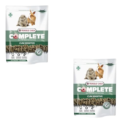 Versele-Laga Complete Cuni Sensitive | Doppelpack | 2 x 500 g | Alleinfuttermittel für Kaninchen | Unterstützend bei Haarballen | All-in-one Pellets | Von Tierärzten entwickelt von Versele-Laga
