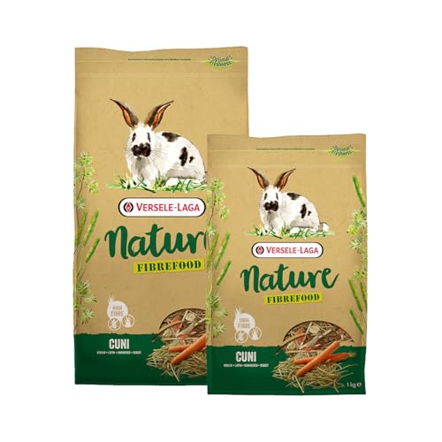 Versele-Laga Nature Fibrefood Cuni | 1 kg | Alleinfuttermittel für empfindliche Kaninchen | Abwechslungsreiche Mischung voller verschiedener Gräser und Gemüse | Getreidefrei von Versele-Laga