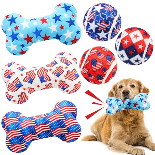 Vertintong Patriotisches Hundespielzeug, Tennisbälle und quietschender Knochen, interaktive Haustierbälle für kleine, mittelgroße und große Hunde, Plüsch-Kauspielzeug, Welpen-Training, Wurfspiel Vertintong Patriotisches Hundespielzeug, Tennisbälle und quietschender Knochen, interaktive Haustierbälle für kleine, mittelgroße und große Hunde, Plüsch-Kauspielzeug, Welpen-Training, Wurfspiel von Vertintong