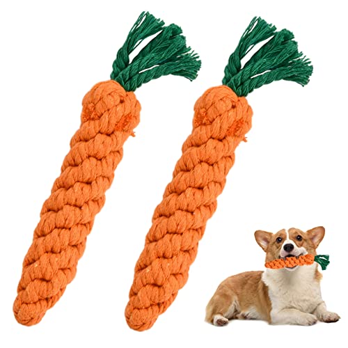 Vesaneae 2 Stück Hundespielzeug Karotte, Robustes Kauspielzeug für Welpen, für Zahnreinigung, Puppy Karotte Seil Spielzeug Geflochtene, Interaktives Hundespielzeug, für Kleine Mittelgroßen Hund von Vesaneae