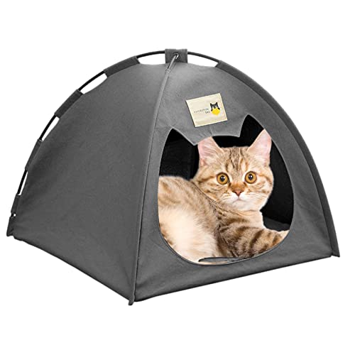 Vesone Katzenbetthöhle - Überdachtes Haustierbett mit abnehmbarem, waschbarem Kissen,Outdoor-Camping-Haustierzelt für kleine, mittelgroße Katzen und Hunde von Vesone