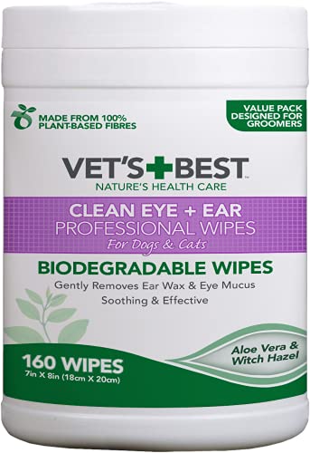 Vet's Best Clean Augen- und Ohrentücher Biologisch abbaubare professionelle Tücher für Hunde und Katzen, Packung mit 160 Stück von Vet's Best