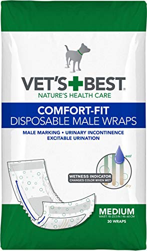 Vet's Best Comfort Fit Einwegwindeln für männliche Hunde, saugfähige männliche Wraps mit auslaufsicherer Passform, mittelgroß, 30 Stück (1 Stück) von Vet's Best