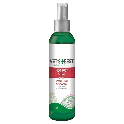 Vet's Best Dog Hot Spot Juckreiz Relief Spray, Lindert trockene Haut, Ausschlag, Kratzen, Belecken, juckende Haut und Hot Spots bei Hunden, brennt nicht und ist alkoholfrei 250ml von Vet's Best