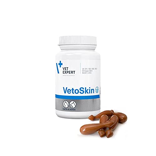 VetExpert VetoSkin 90 Kapseln für Hunde und Katzen, enthält Omega-3 und Omega-6 Fettsäuren zur Unterstützung von Fell und Haut von VetExpert