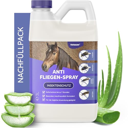 Vetasan Anti Fliegenspray Pferd 3L I Insektenspray Pferde gegen Fliegen, Bremsen & Mücken I Insektenschutz Spray für Fliegenschutz Pferdezubehör von Vetasan