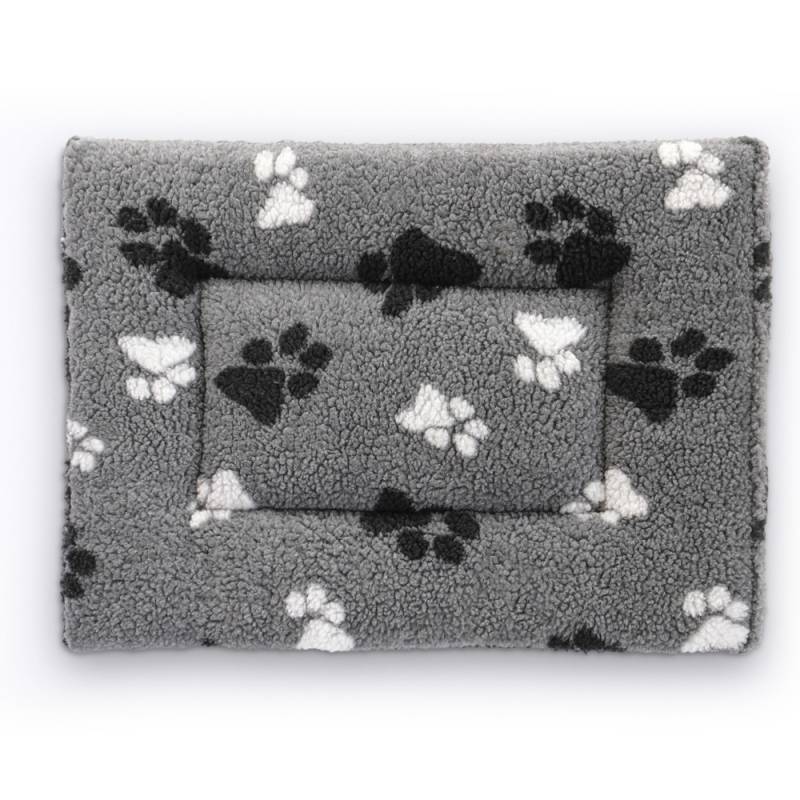 Vetbed® Fleecekissen für Transportboxen, grau mit Pfoten - L 91 x B 61 x H 5 cm von Vetbed
