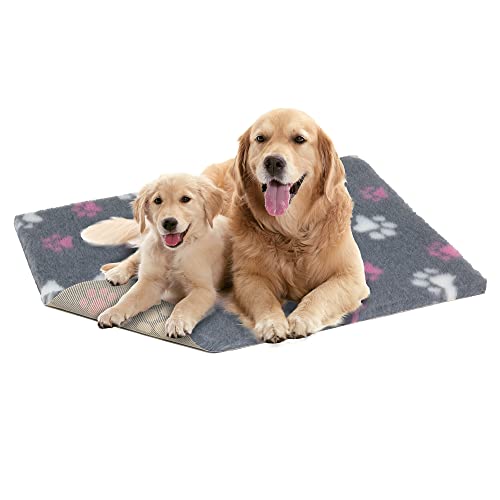 Vetbed Petlife Hunde- und Welpenbett, rutschfest, mittelgroß, 100 cm x 75 cm, Grau/Rosa/Weiß, Doppelpfote, maschinenwaschbar, warm, Kistenmatte für Welpe, antiallergene Katzen- und Hundebettwäsche von Vetbed