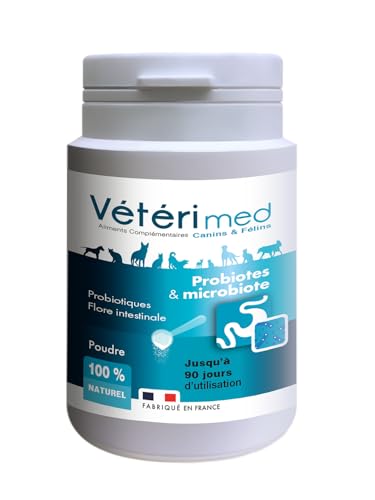 Vétérimed Probiotes & Mikrobiote, natürliches Pulver für Vor- und Probiotika zur Stärkung der Darmflora, bis zu 90 Tage, 54 g, hergestellt in Frankreich von Vétérimed