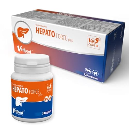 Vetfood HepatoForce Plus | 120 Kapseln | Ergänzungsfuttermittel für Hunde | Kann dabei helfen die Funktion und Regeneration der Leber zu unterstützen | Mit Mariendistel von Vetfood