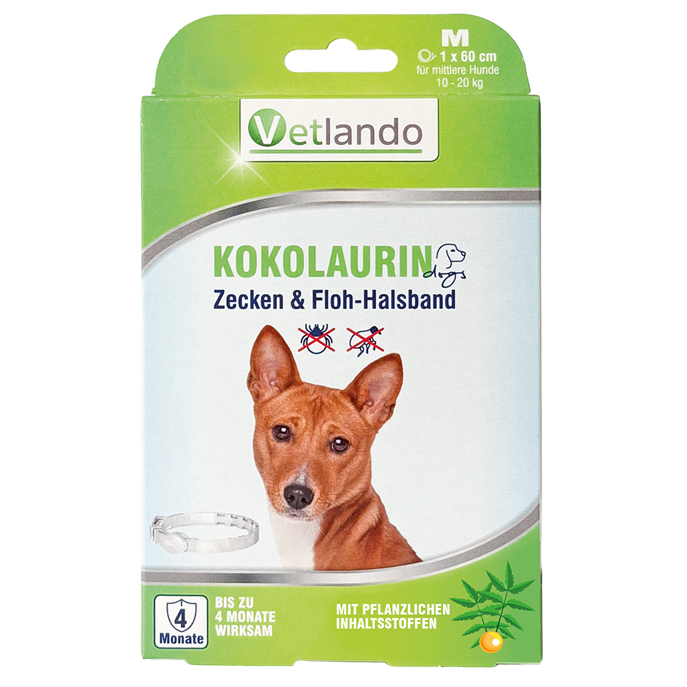 Vetlando Kokolaurin Zecken- & Floh-Halsband Hunde - Größe M: 60 cm, für Hunde 10 - 20 kg von Vetlando