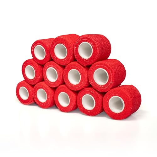 Vetmarkt24 - Selbstklebender Verband für Tiere (12 Stück - 5 cm breit und 450 cm lang) - einzeln verpackt (Rot) von Vetmarkt24